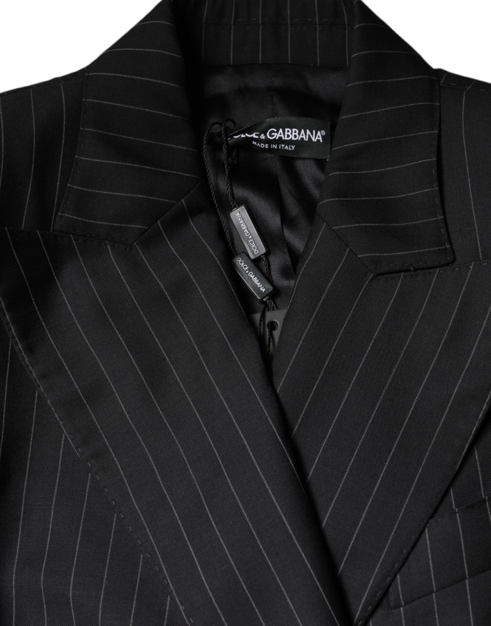 Dolce & Gabbana Dark Gray Striped Double Breasted Coat Jacket