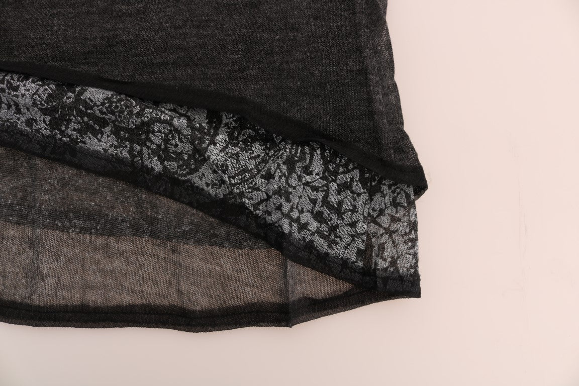 Ermanno Scervino Gray Wool Lace Top Long Sleeved T-shirt