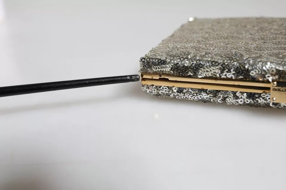 Dolce & Gabbana Silver Sequined Clutch Evening Crossbody Bag