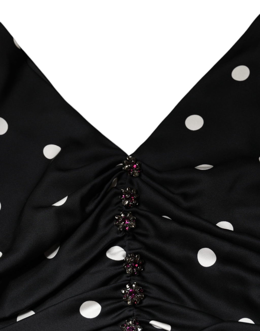 Dolce & Gabbana Black Silk Polka Dot Vneck Tassel Midi Dress