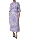 MSGM White Purple Patterned Viscose Short Sleeves Maxi Dress