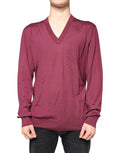 Dolce & Gabbana Maroon Cashmere V-neck Men Pullover Sweater