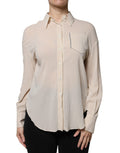 Brunello Cucinelli Beige Silk Blend Collared Button Down Top