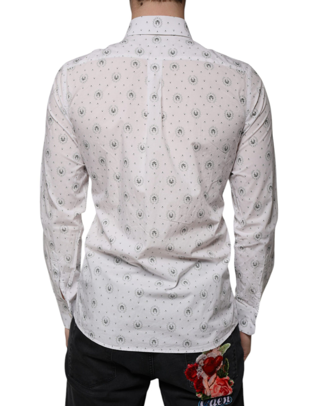 Dolce & Gabbana White Printed Cotton Slim Fit Men Dress Shirt