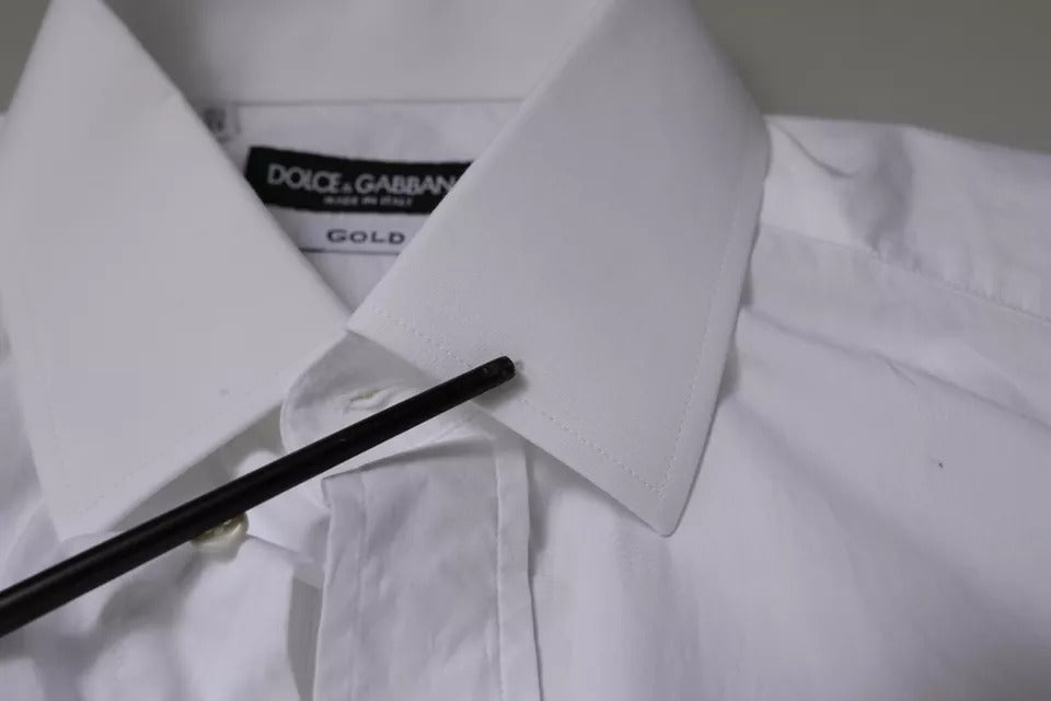 Dolce & Gabbana White Cotton Slim Fit Men GOLD Dress Shirt