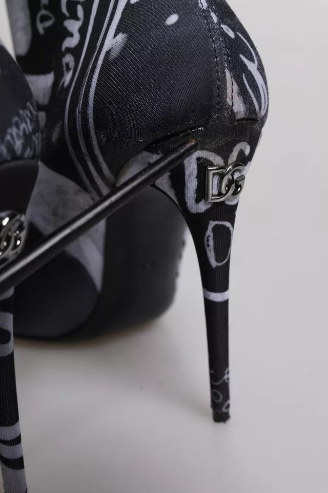 Dolce & Gabbana Black Logo Stretch Heels High Boots Shoes