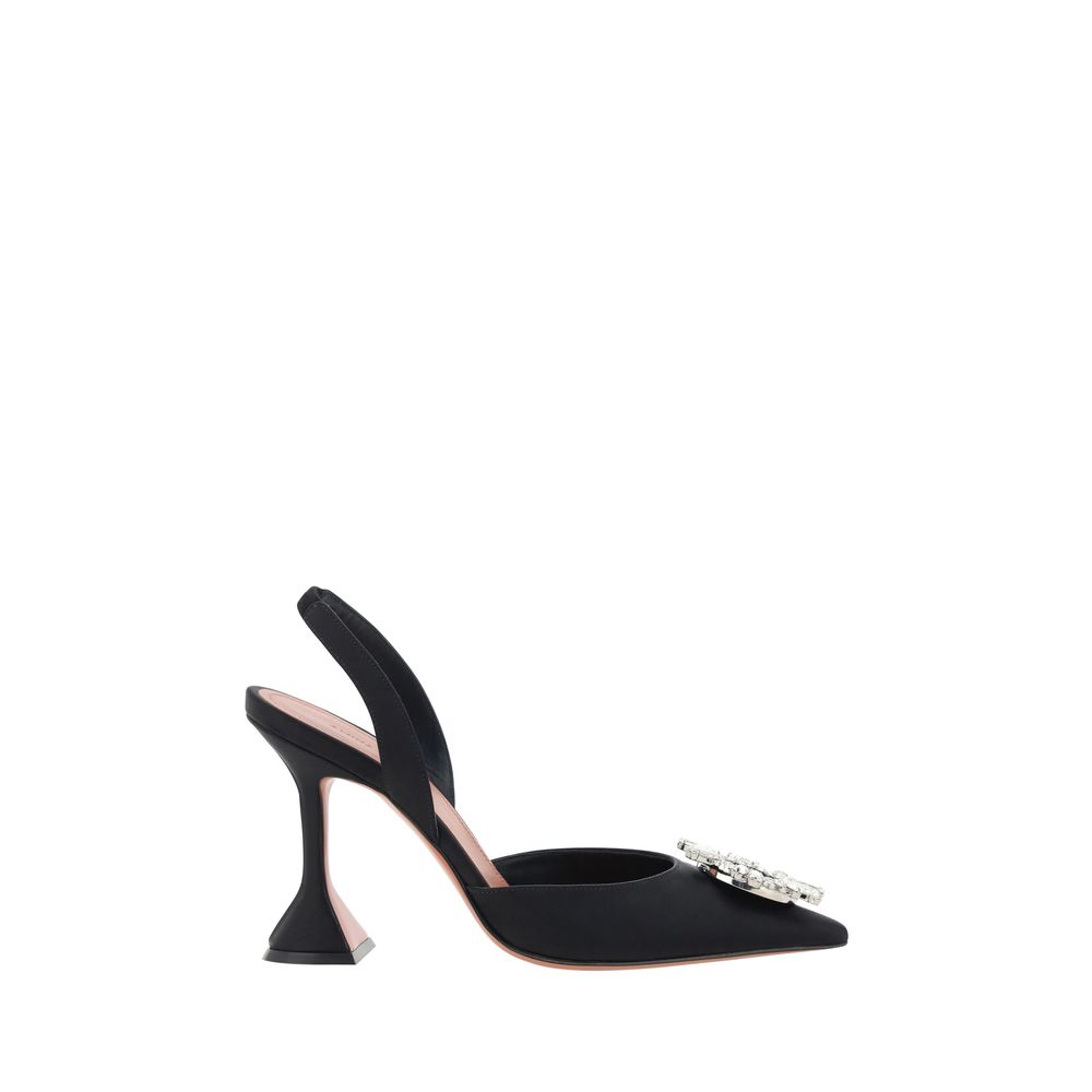 Amina Muaddi Black Calf Leather Bos Taurus Pumps