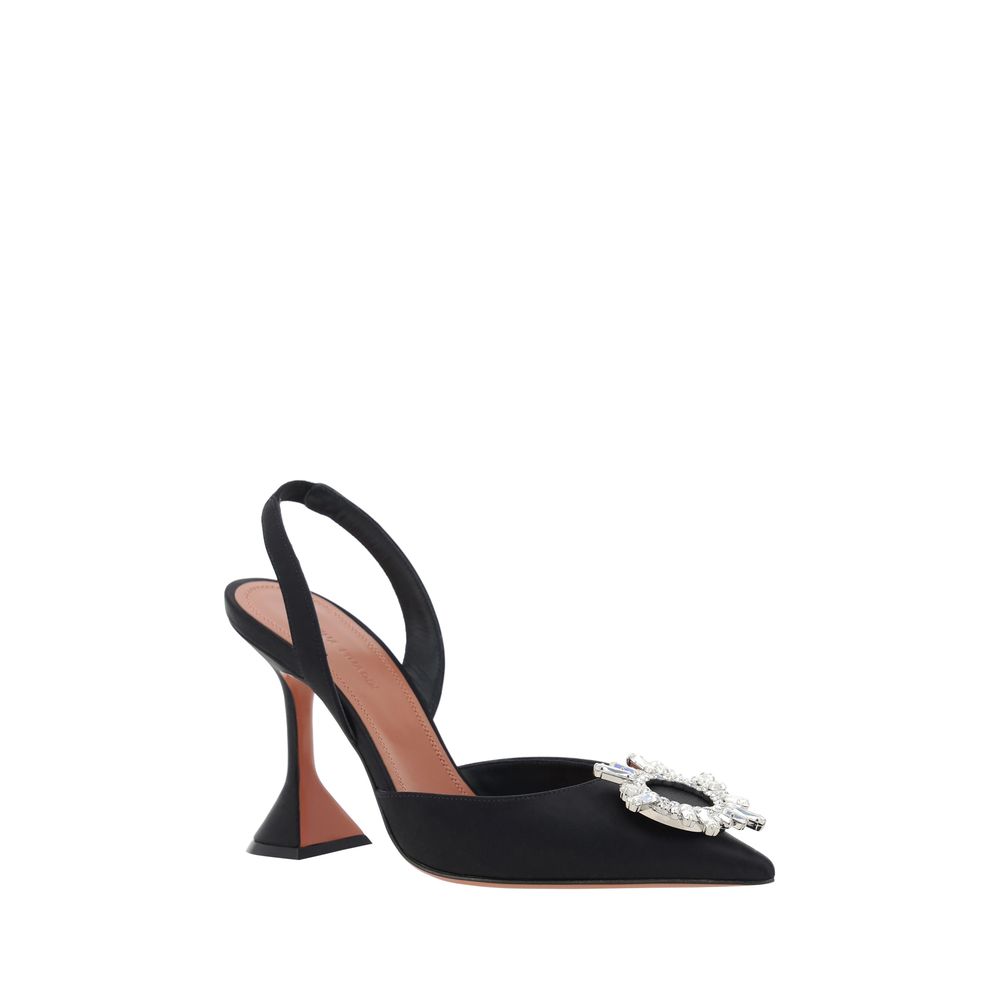 Amina Muaddi Black Calf Leather Bos Taurus Pumps