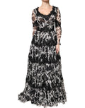 Dolce & Gabbana Black Silk Floral Lace Ricamo Ball Maxi Dress