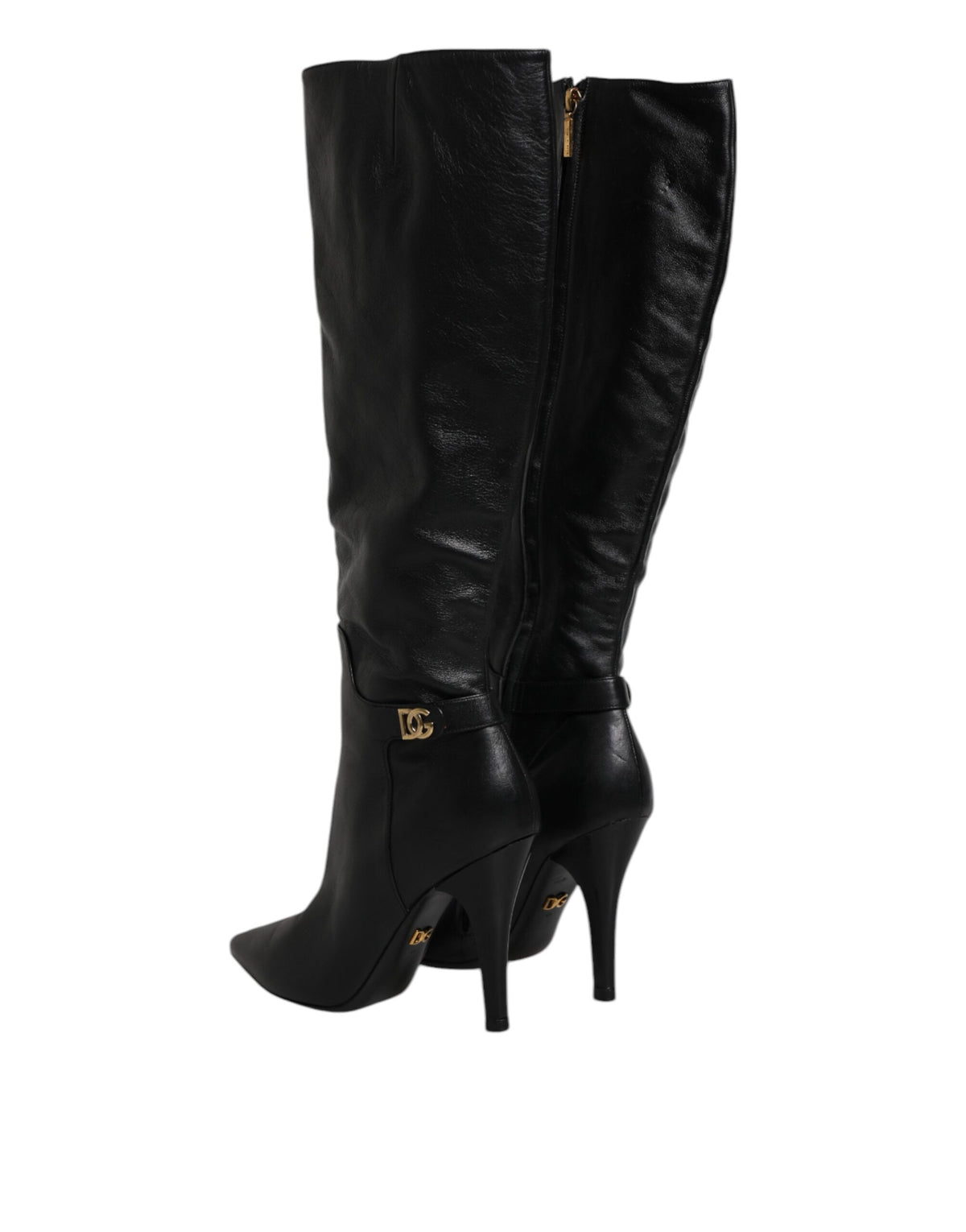 Dolce & Gabbana Black Leather Heels Knee High Boots Shoes