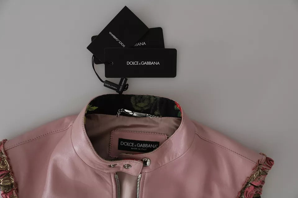 Dolce & Gabbana Pink Leather Sleeveless Vest Jacket Blouse