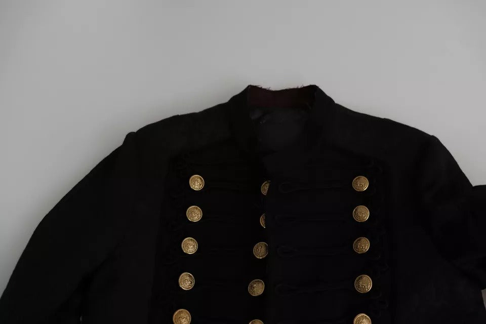 Dolce & Gabbana Black Button Embellished Military Jacket