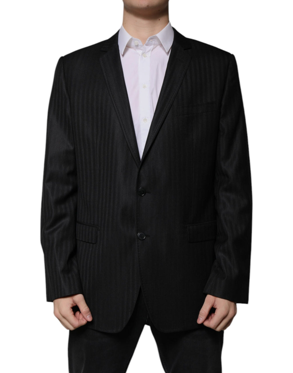 Dolce & Gabbana Dark Gray Stripe Wool Single Breasted Blazer