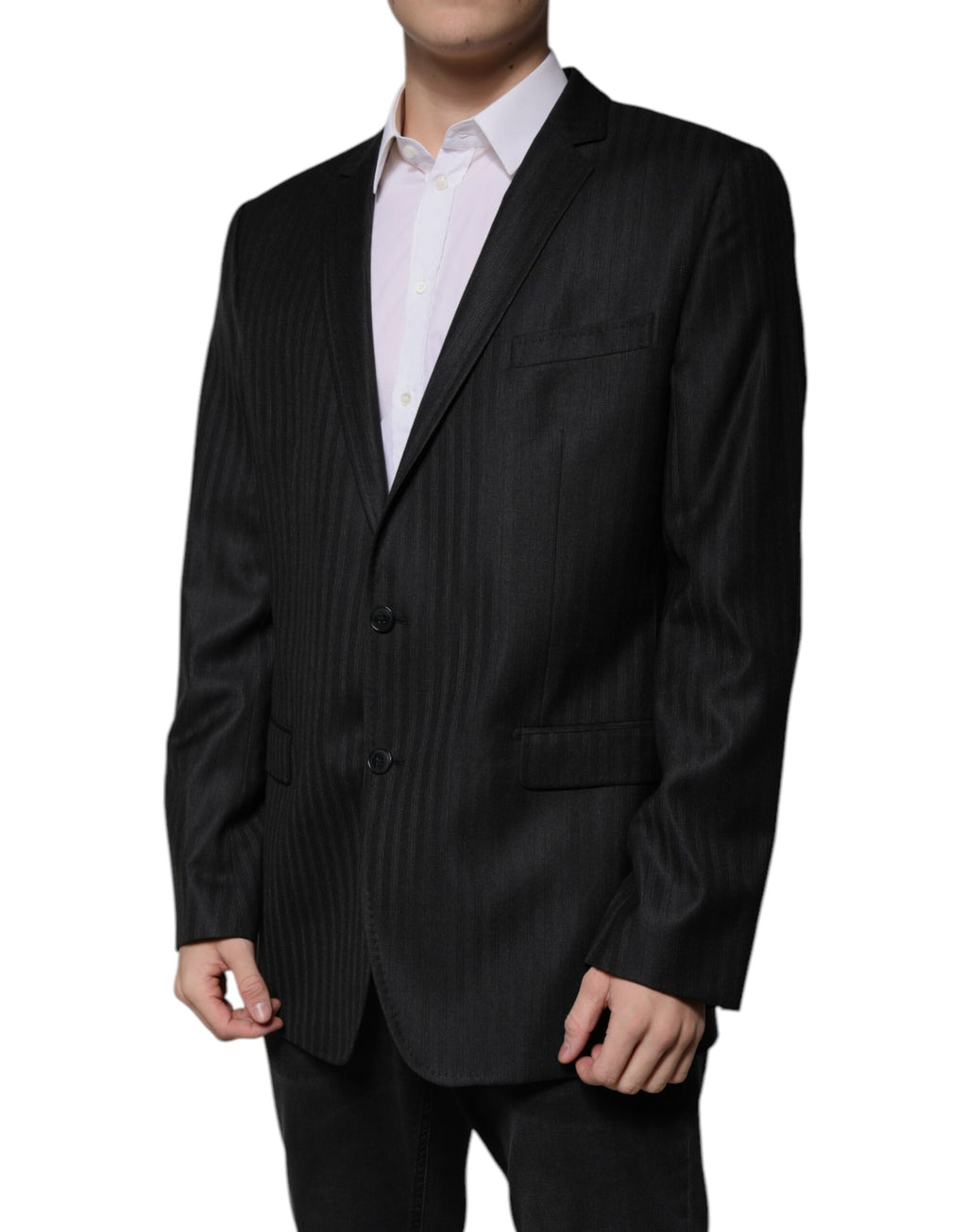 Dolce & Gabbana Dark Gray Stripe Wool Single Breasted Blazer
