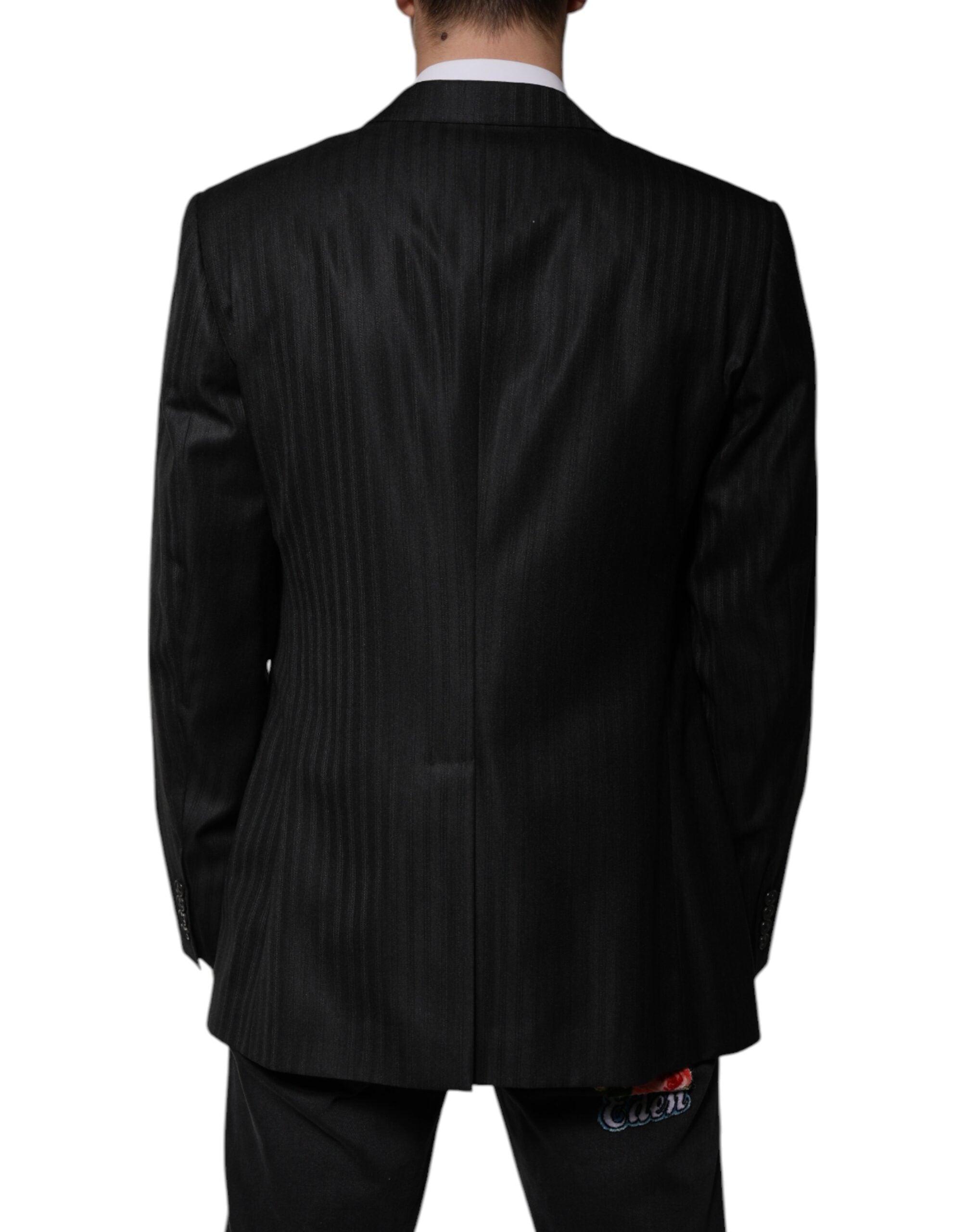 Dolce & Gabbana Dark Gray Stripe Wool Single Breasted Blazer