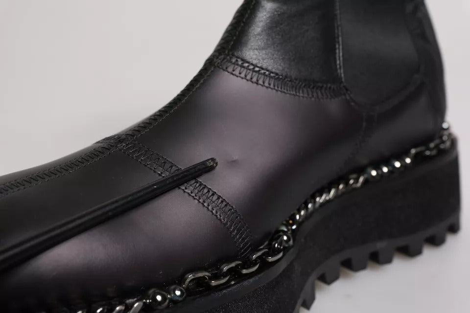 Dolce & Gabbana Black Chelsea Boots Leather Slip On Shoes