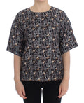 Dolce & Gabbana Gray Gold Key Print Silk Blouse T-shirt