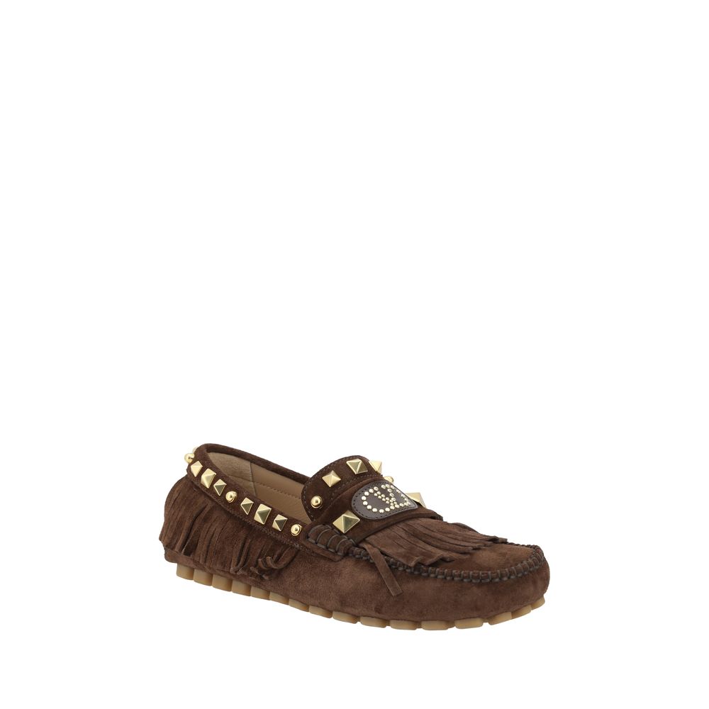 Valentino Garavani Brown Calf Leather Bos Taurus Slip-On Loafers