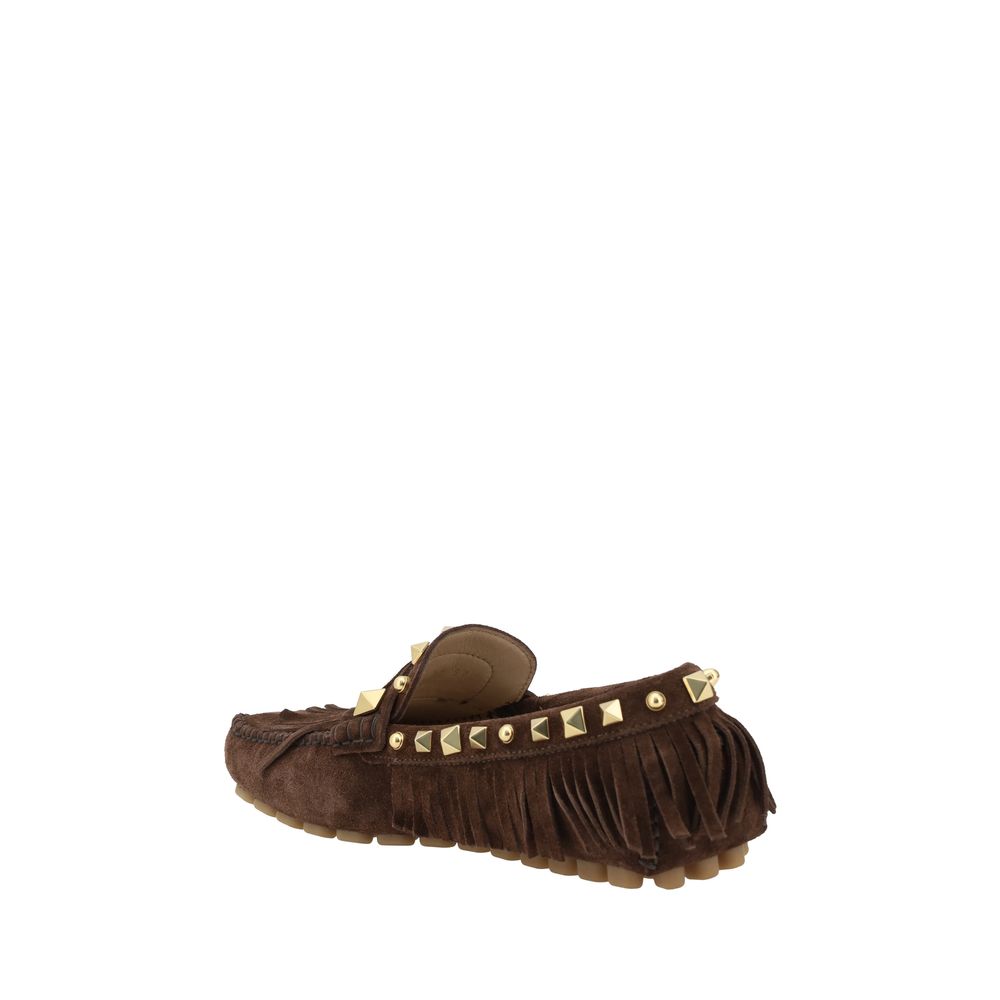 Valentino Garavani Brown Calf Leather Bos Taurus Slip-On Loafers