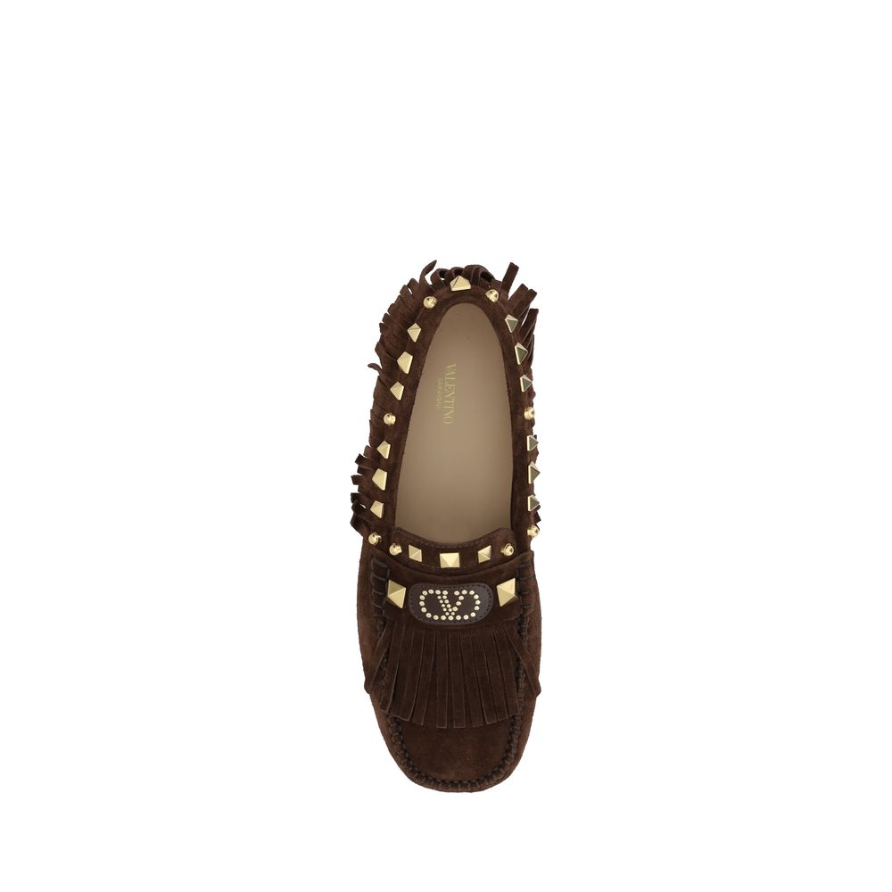 Valentino Garavani Brown Calf Leather Bos Taurus Slip-On Loafers
