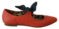 EBARRITO Orange Leather Bow Slip-on Loafers Ballet Flat Shoes