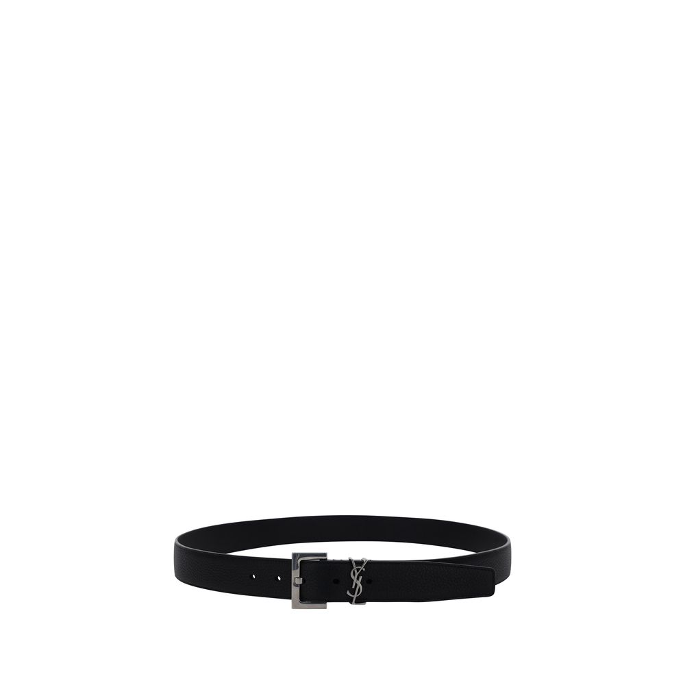 Saint Laurent Black Calf Leather Bos Taurus Belt