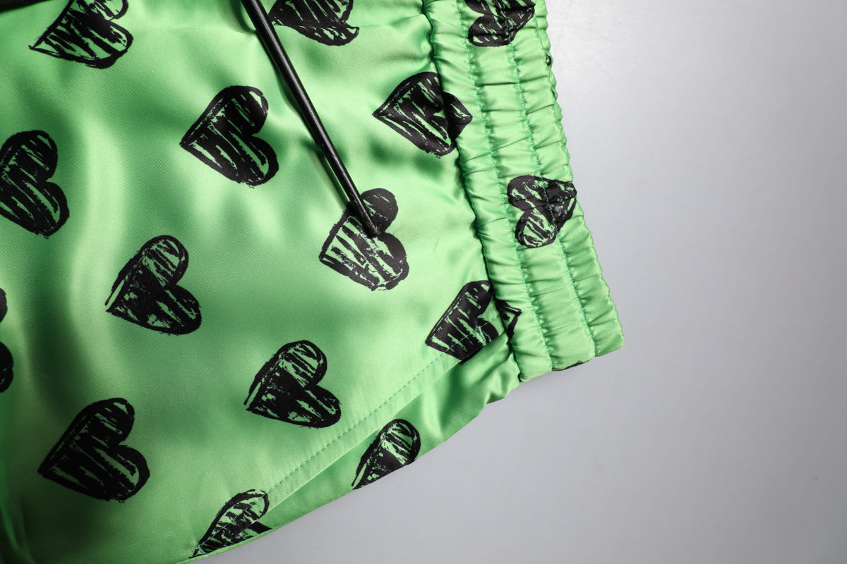 Dolce & Gabbana Green Heart Print Cargo Men Bermuda Shorts