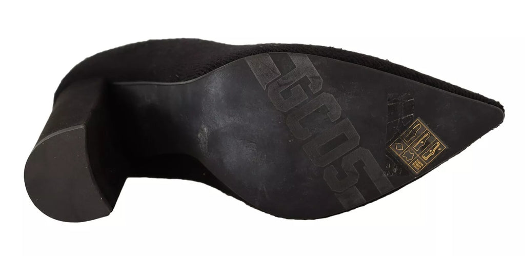 GCDS Black Suede Logo Socks Block Heel Ankle Boots Shoes