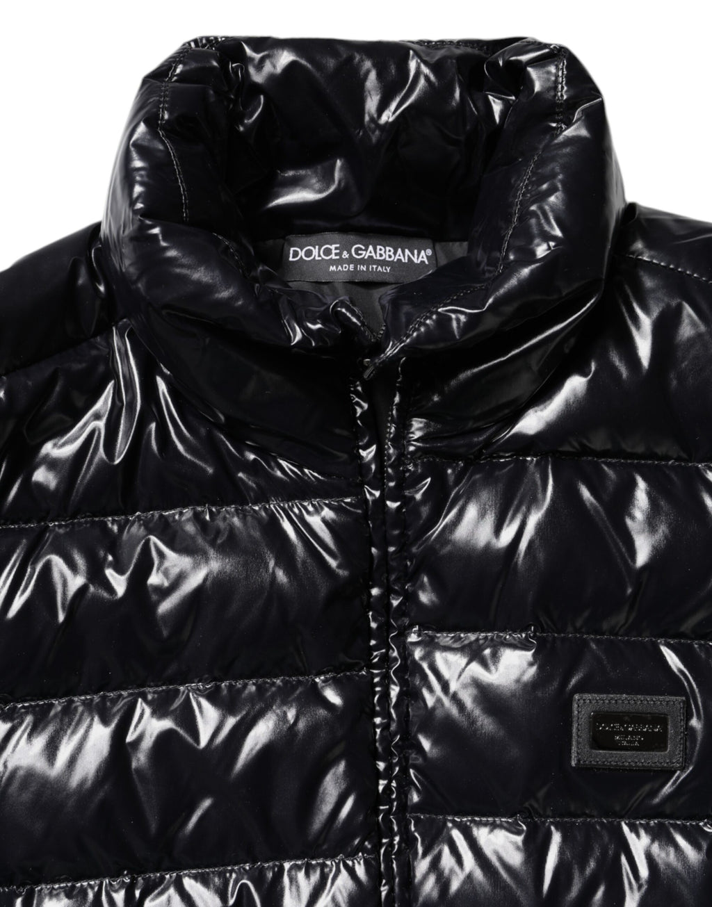 Dolce & Gabbana Black Logo Plaque Full Zip Puffer Jacket