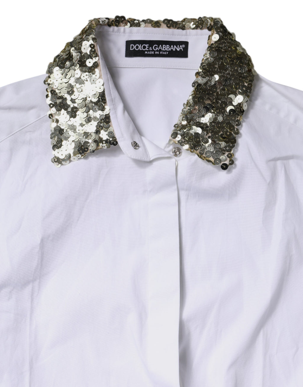 Dolce & Gabbana White Cotton Long Sleeves Sequin Shirt Top