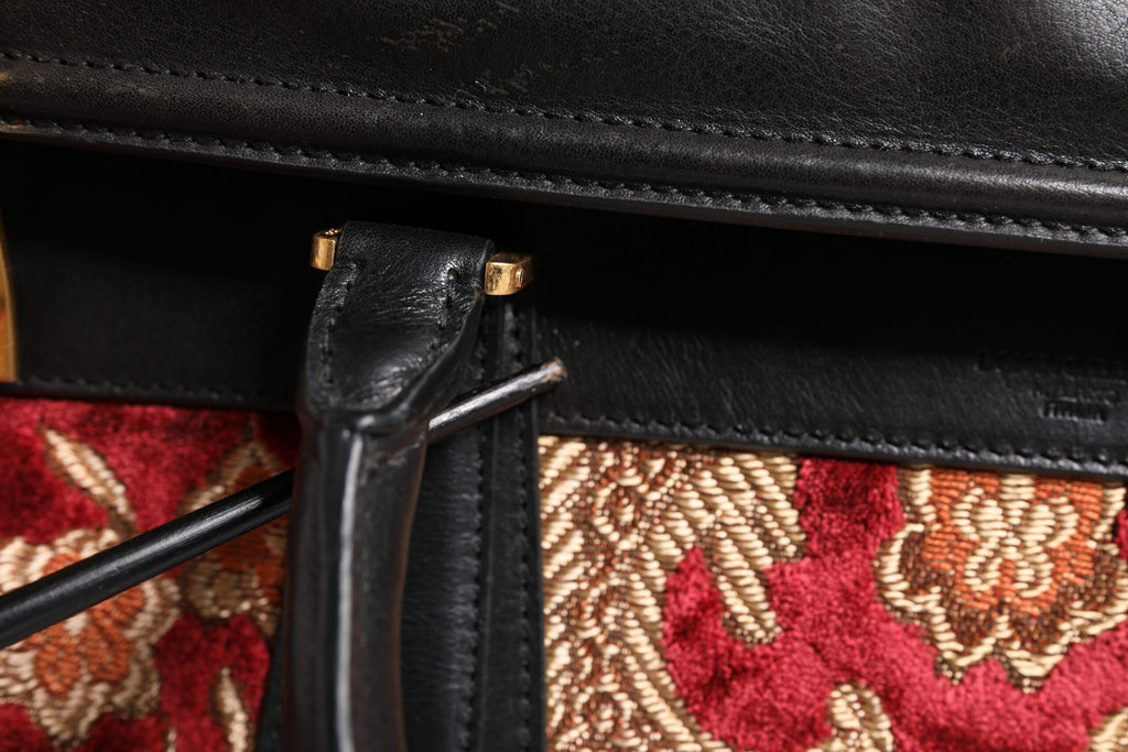 Dolce & Gabbana Multicolor Leather Brocade Velvet Travel Duffle Tote Bag