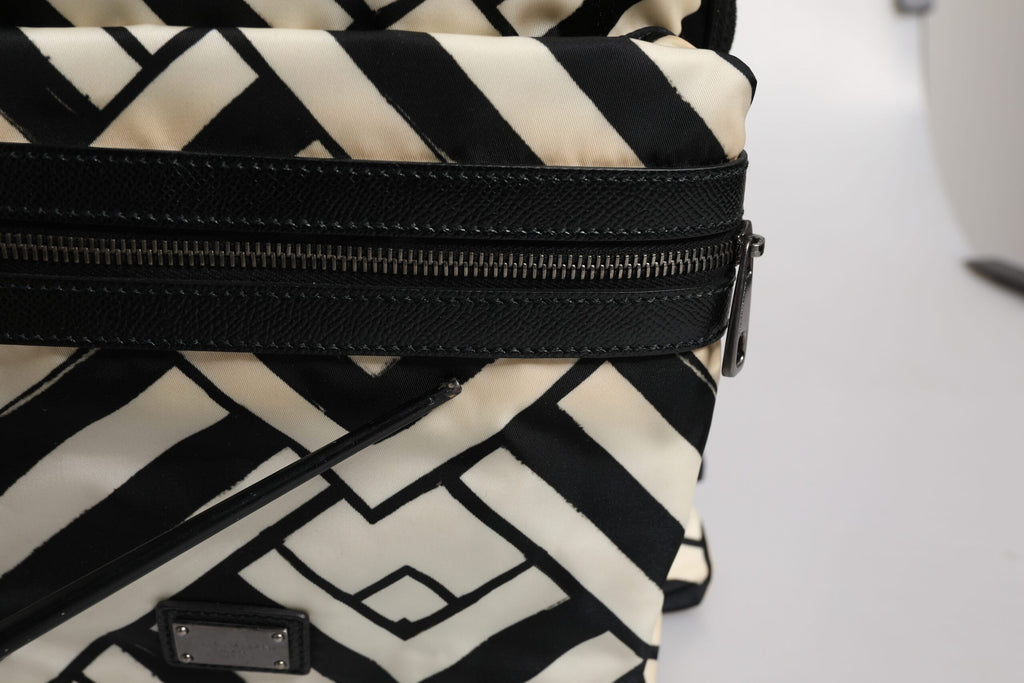 Dolce & Gabbana Black White Nylon Leather Travel Back Pack Bag