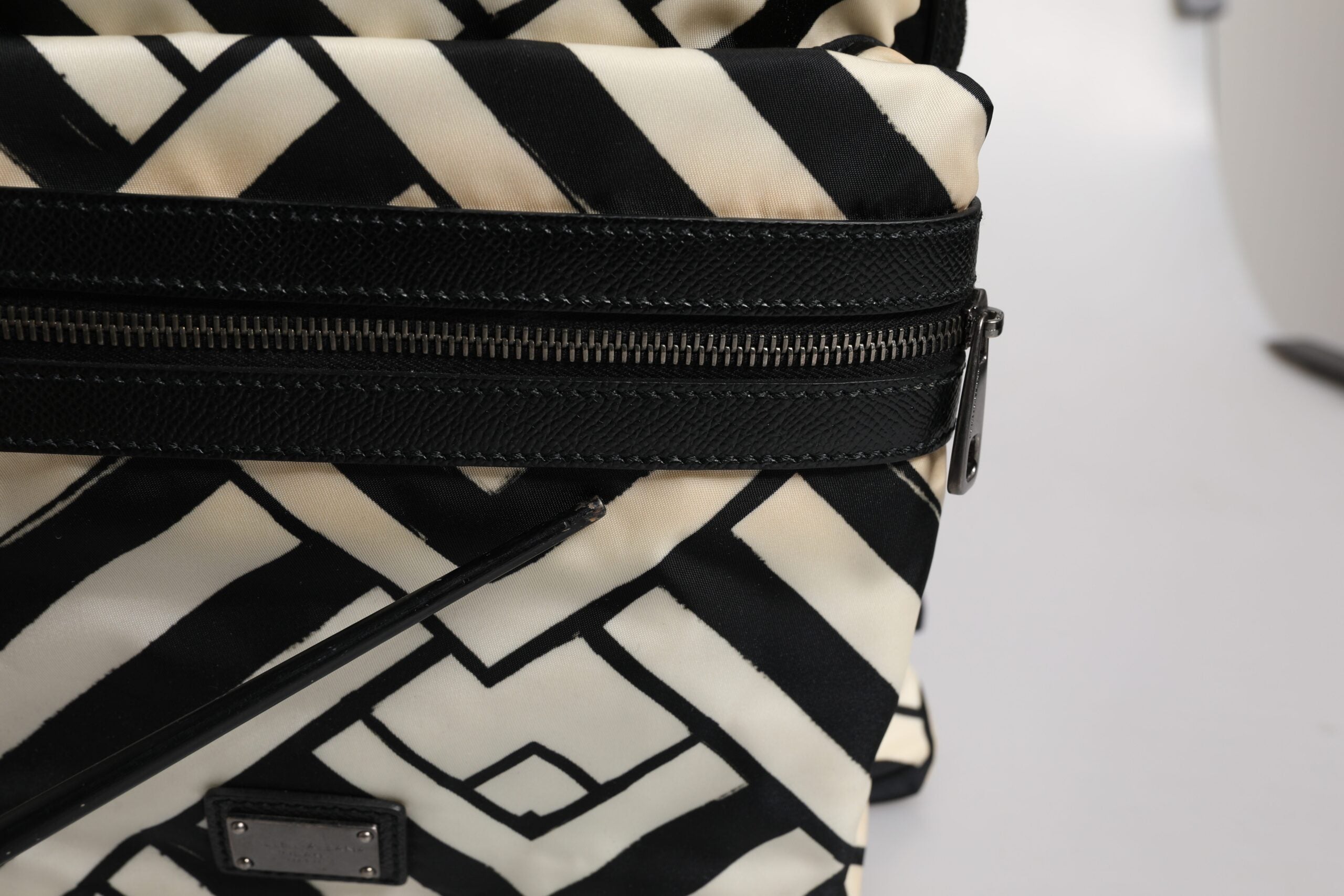 Dolce & Gabbana Black White Nylon Leather Travel Back Pack Bag