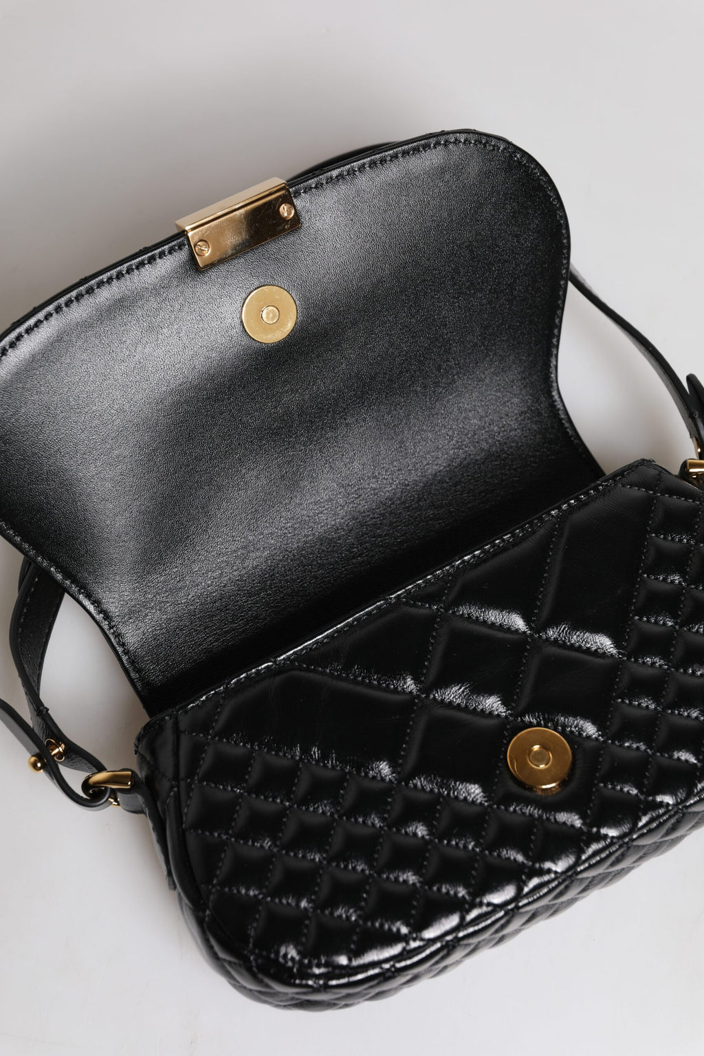 Versace Black Calf Leather Quilted Shoulder Strap Bag