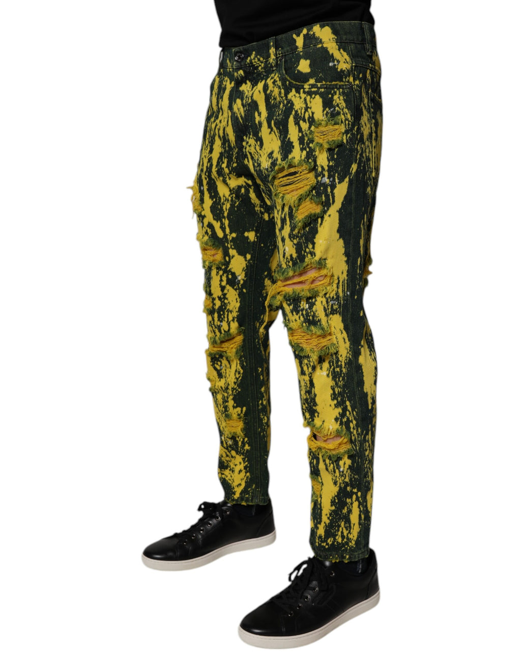 Dolce & Gabbana Black Green Tie Dye Tattered Skinny Men Denim Jeans