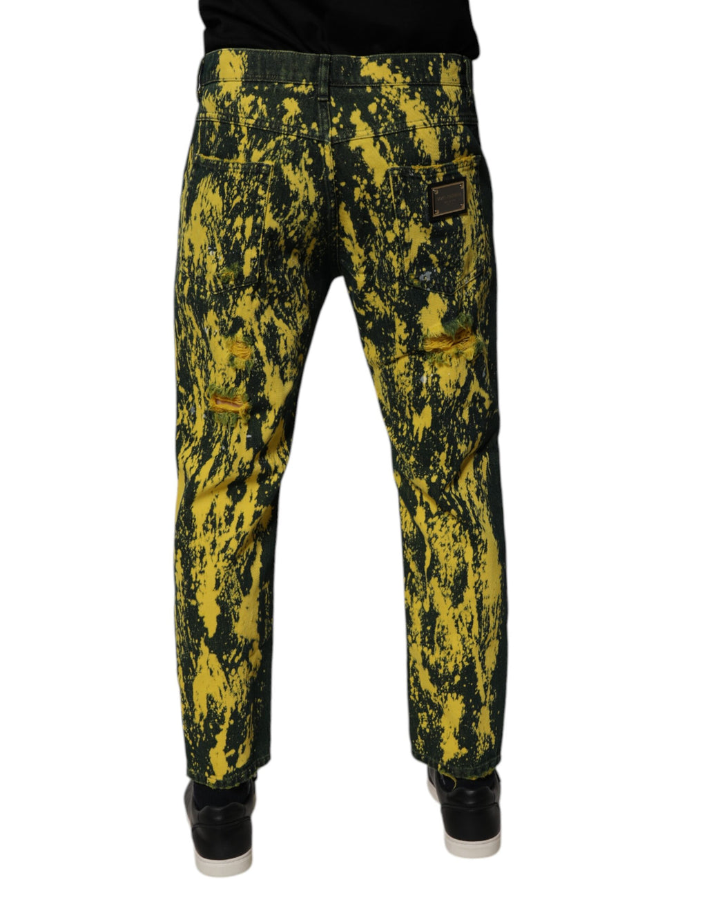 Dolce & Gabbana Black Green Tie Dye Tattered Skinny Men Denim Jeans