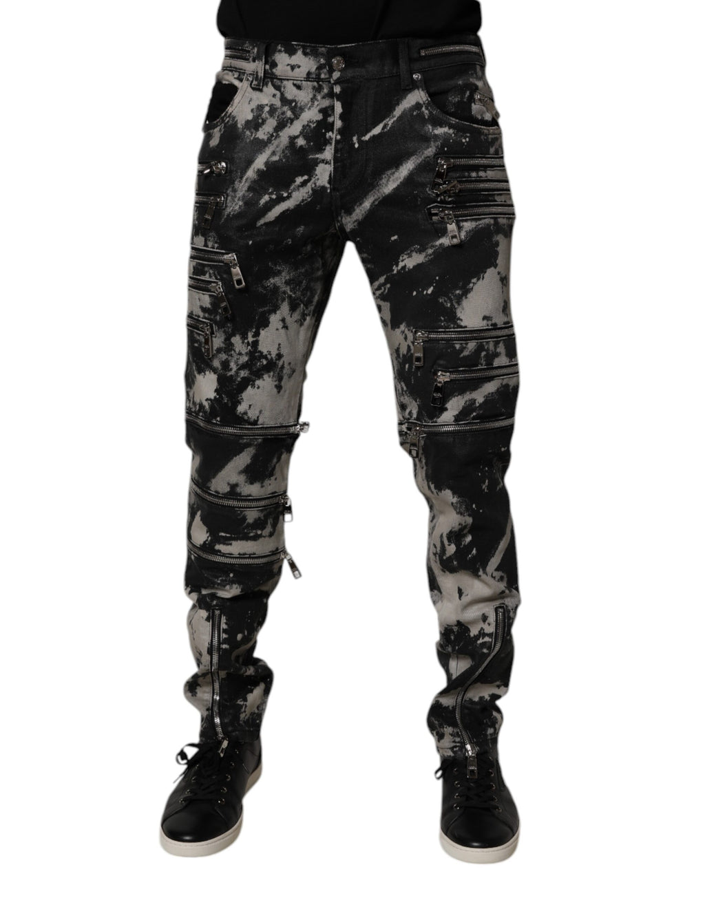 Dolce & Gabbana Dark Gray Tie Dye Cotton Skinny Zip Denim Jeans