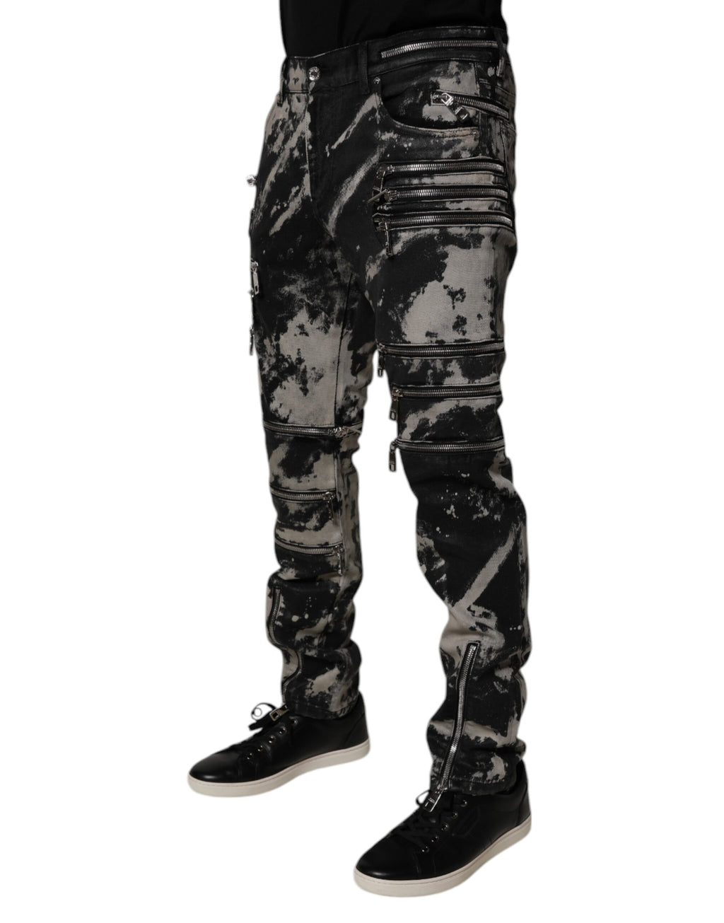 Dolce & Gabbana Dark Gray Tie Dye Cotton Skinny Zip Denim Jeans
