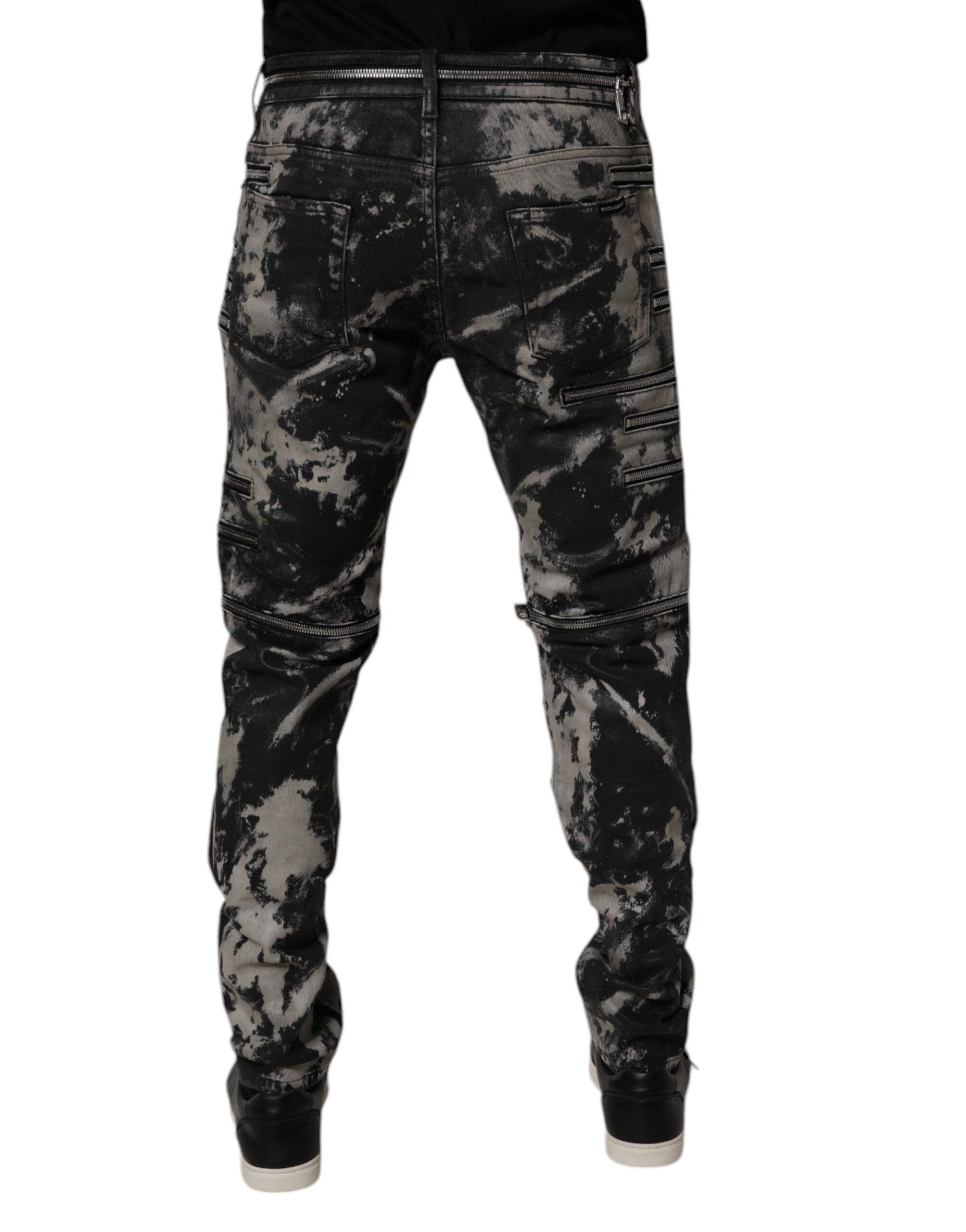 Dolce & Gabbana Dark Gray Tie Dye Cotton Skinny Zip Denim Jeans