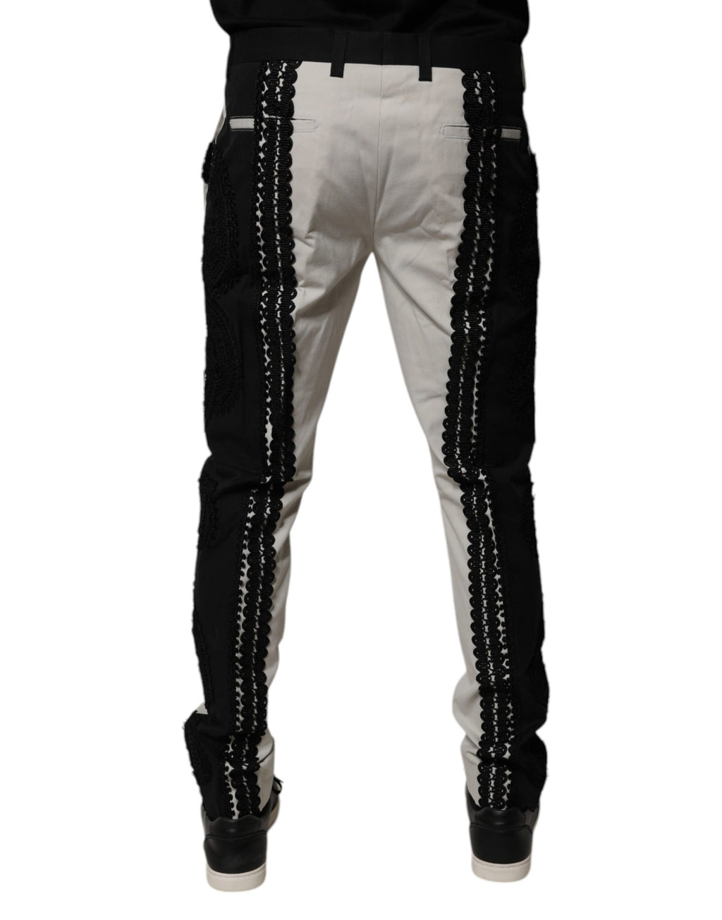 Dolce & Gabbana White Lace Trim Mid Waist Dress Formal Pants