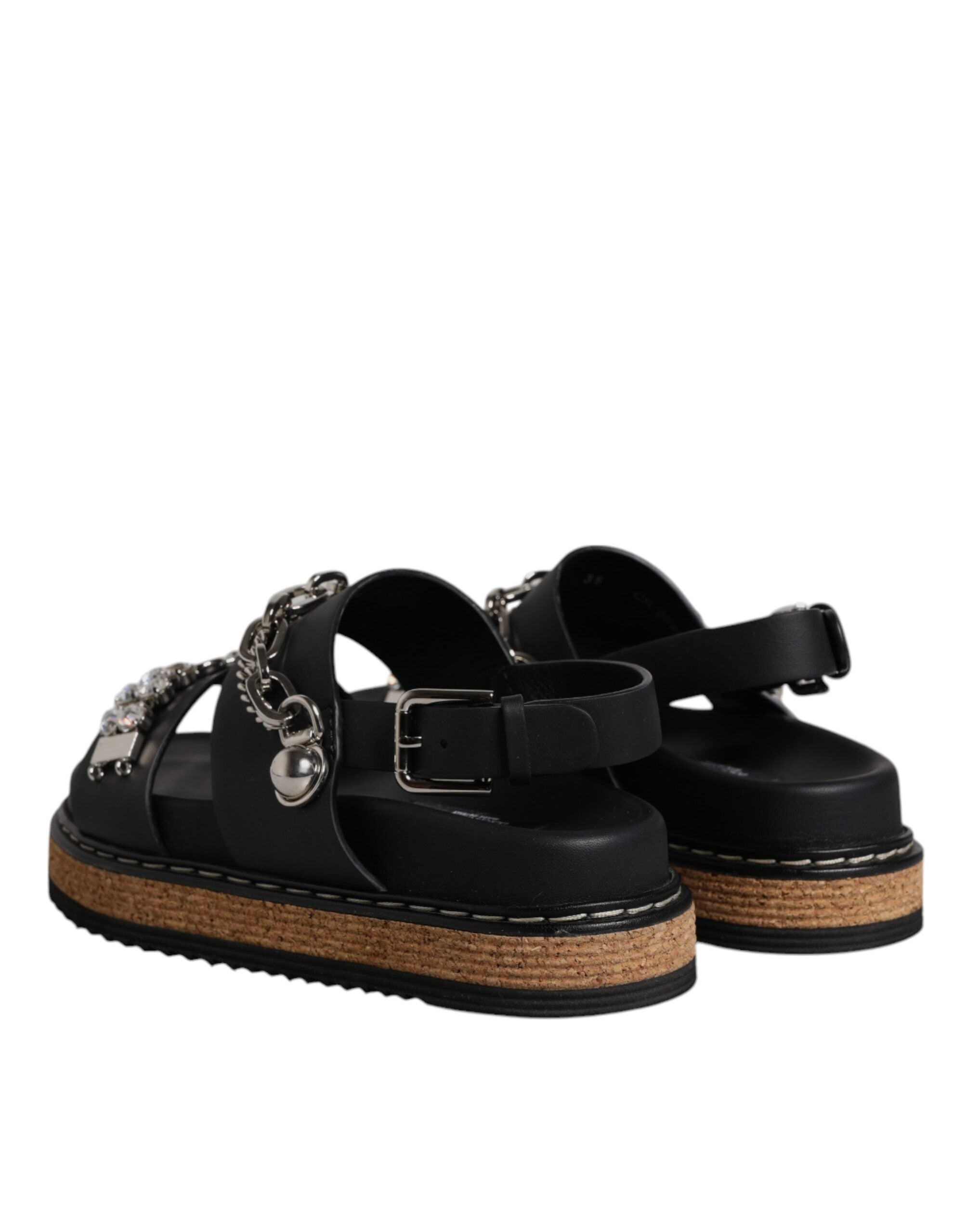 Dolce & Gabbana Black Crystal Embellish Strap Sandals Shoes