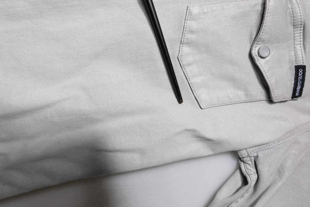 Dolce & Gabbana Metallic Gray Cotton Button Down Shirt