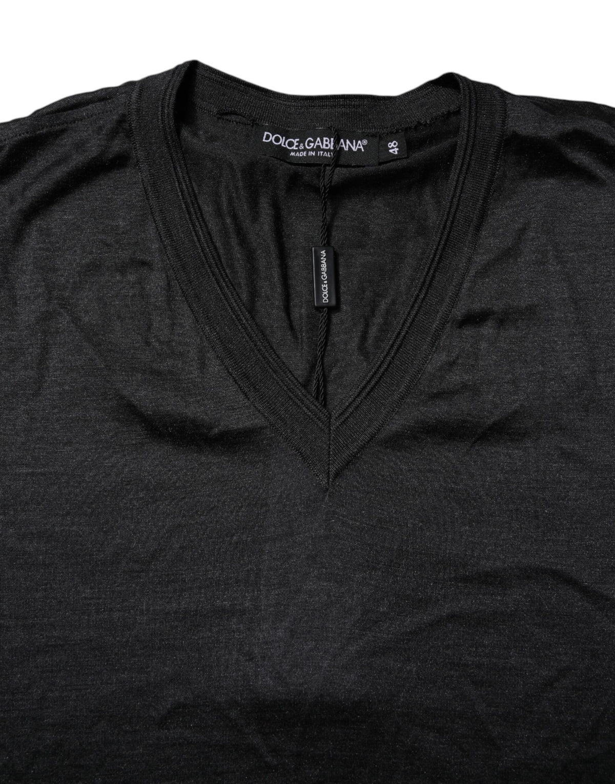 Dolce & Gabbana Dark Gray Silk V-neck Short Sleeves T-shirt