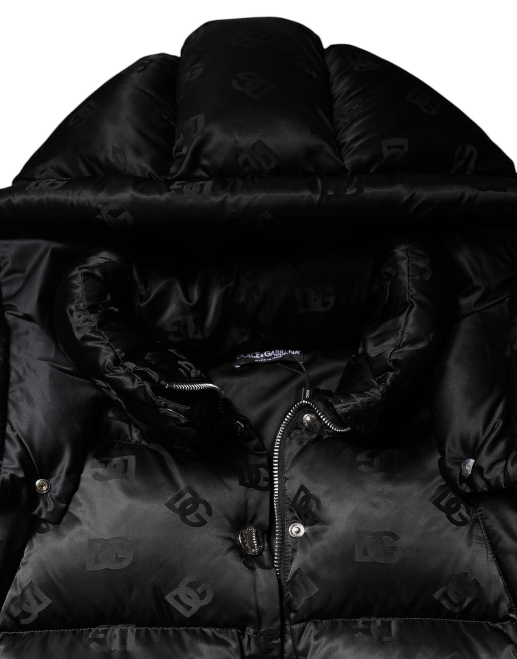 Dolce & Gabbana Black Padded Puffer Hooded Full Zip Cropped Jacket