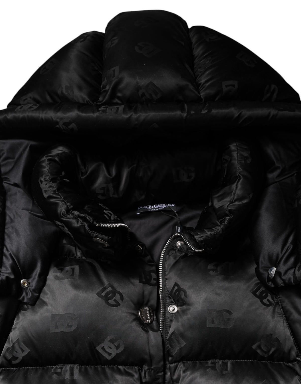 Dolce & Gabbana Black Padded Puffer Hooded Full Zip Cropped Jacket