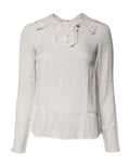 Dolce & Gabbana Cream Floral Lace Long Sleeves Blouse Top