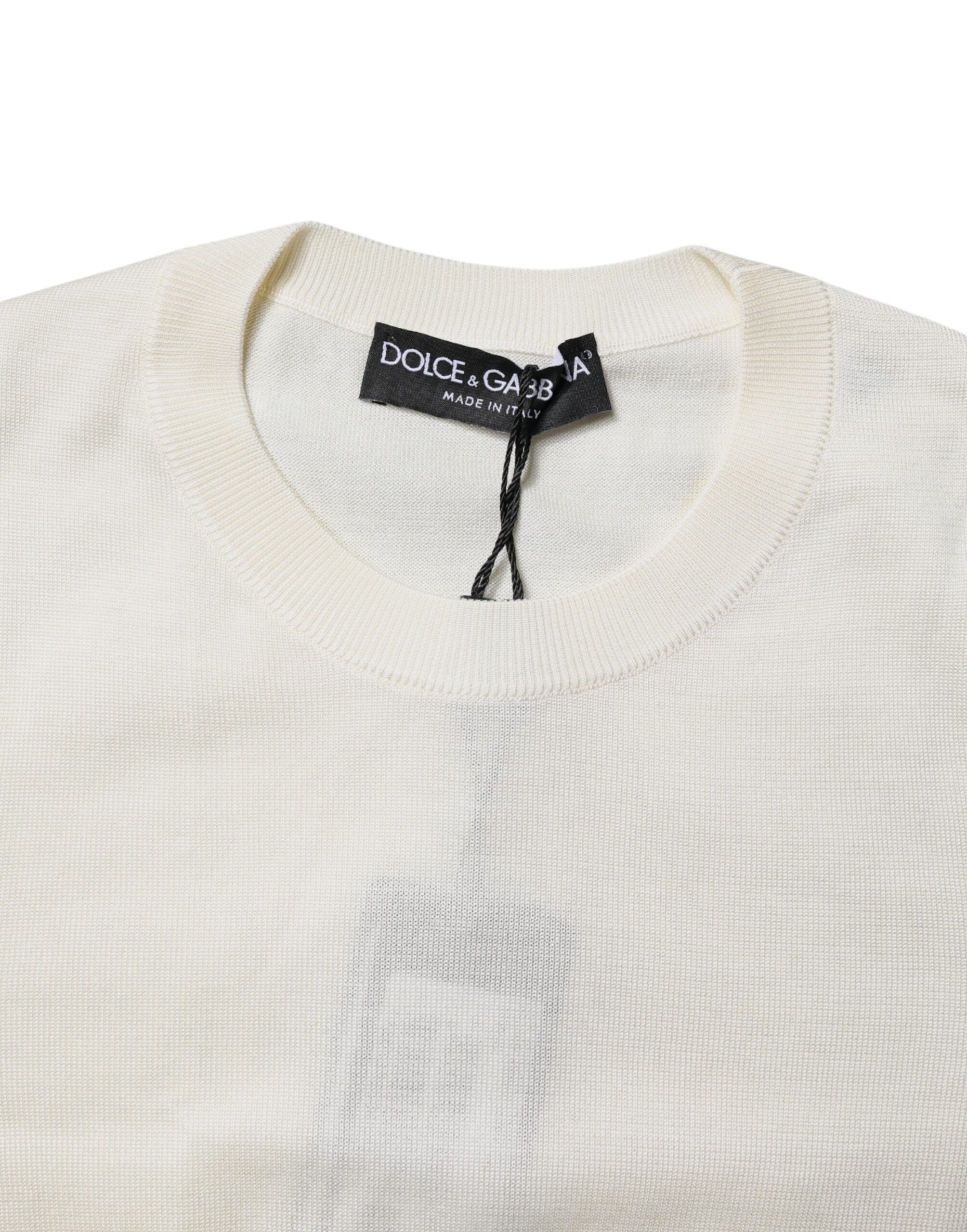 Dolce & Gabbana Cream Short Sleeve Silk Round Neck Blouse Top