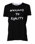 Dolce & Gabbana Black Printed Round Neck Top Cotton T-shirt