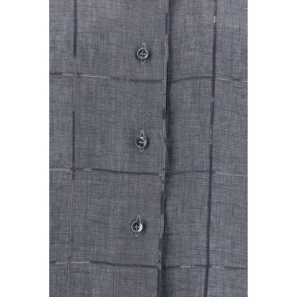 Brunello Cucinelli Gray Linen Shortsleeve Shirt