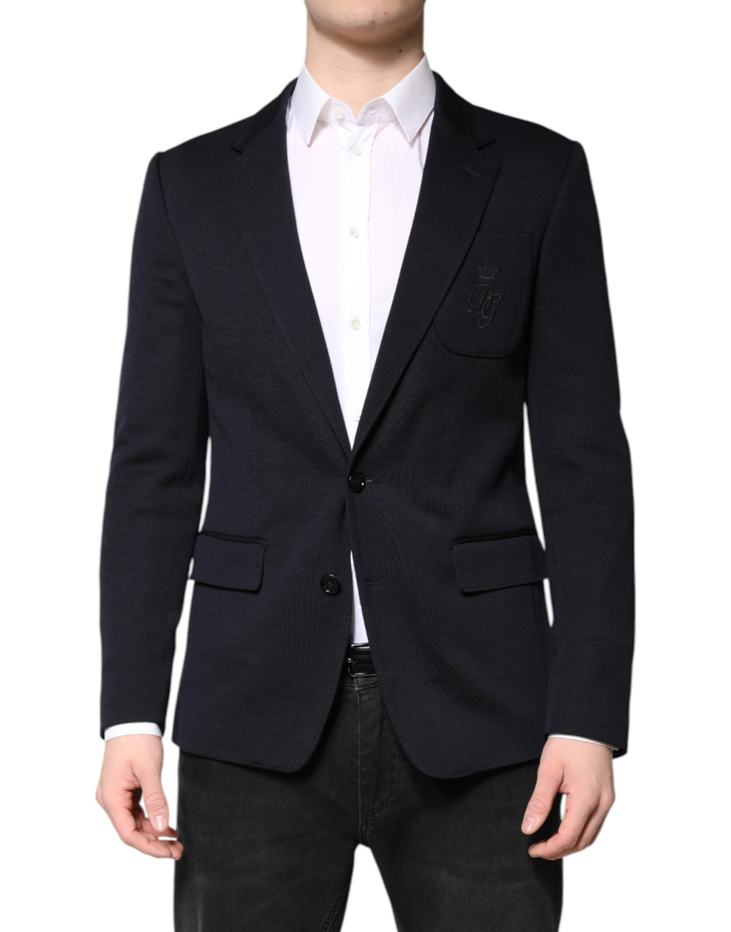 Dolce & Gabbana Dark Blue Wool Single Breasted Coat Suit Blazer